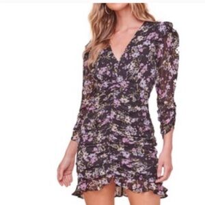 ASTR Long Sleeve Floral Dress in Black and Purple